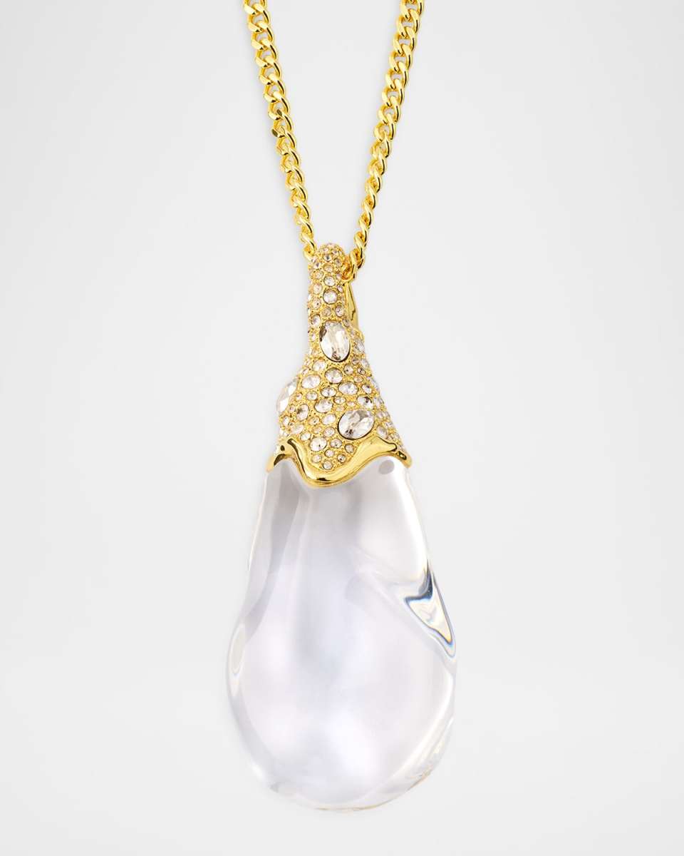 Liquid Lucite Crystal Pavé Teardrop Necklace